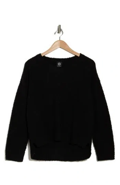 Bobeau Silky Plush Step Hem Sweater In Black