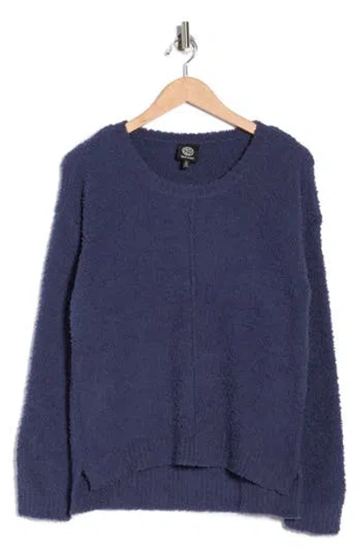 Bobeau Silky Plush Step Hem Sweater In Blue