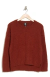 Bobeau Silky Plush Step Hem Sweater In Dark Rust