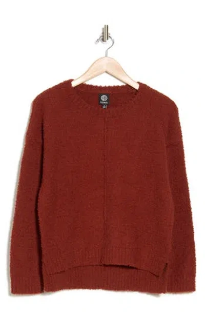Bobeau Silky Plush Step Hem Sweater In Dark Rust