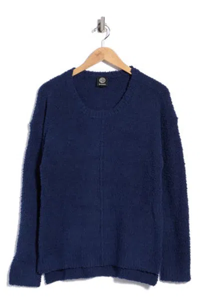 Bobeau Silky Plush Step Hem Sweater In Blue