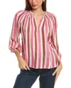 Bobeau Smocked Collar Top In Brown