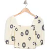 Bobeau Smocked Crop Top In Antq White/navy Daisy