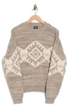 Bobeau Southwestern Crewneck Pullover Sweater In Brown