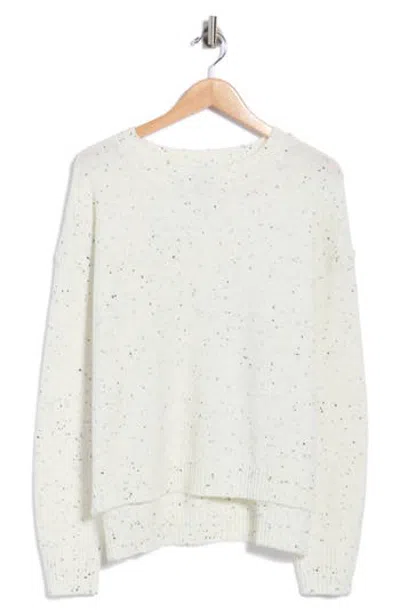 Bobeau Speckled Crewneck Sweater In White