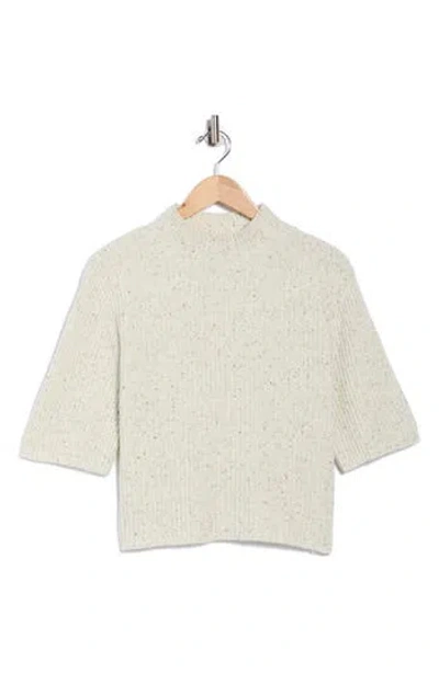 Bobeau Speckled Mock Neck Short Sleeve Sweater In Animal Print