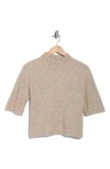 Bobeau Speckled Mock Neck Short Sleeve Sweater In Brown