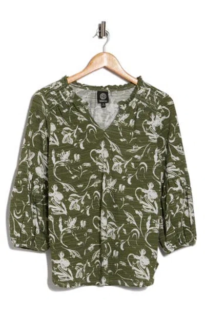 Bobeau Split Neck Balloon Sleeve Top