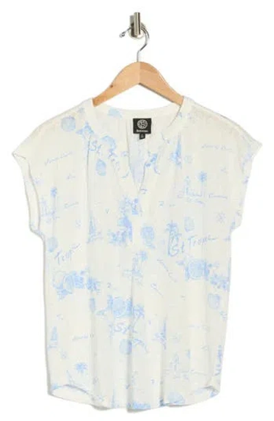 Bobeau Split Neck Top In White