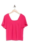 Bobeau Square Neck Short Sleeve Top In Pink