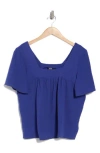 Bobeau Square Neck Short Sleeve Top In Blue