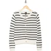 Bobeau Stripe Button Front Crop Cardigan In Ivory/black