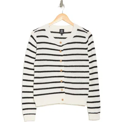 Bobeau Stripe Button Front Crop Cardigan In Ivory/black