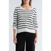 Bobeau Stripe Button Front Crop Cardigan In White