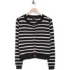 Bobeau Stripe Button Front Crop Cardigan In Navy/ivory