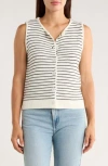 Bobeau Stripe Button-up Sweater Vest In Neutral