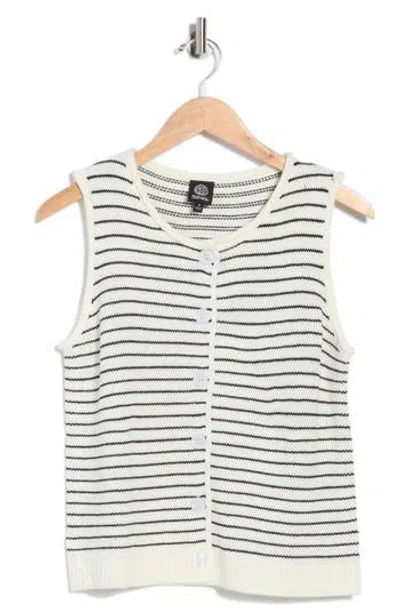 Bobeau Stripe Button-up Sweater Vest In White