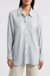 Bobeau Stripe Button-up Tunic In Ivory/dusty Blue Stripe