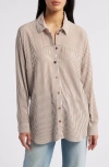 Bobeau Stripe Button-up Tunic In Ivory/deep Taupe Stripe