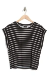 Bobeau Stripe Cap Sleeve T-shirt In Black/ivory