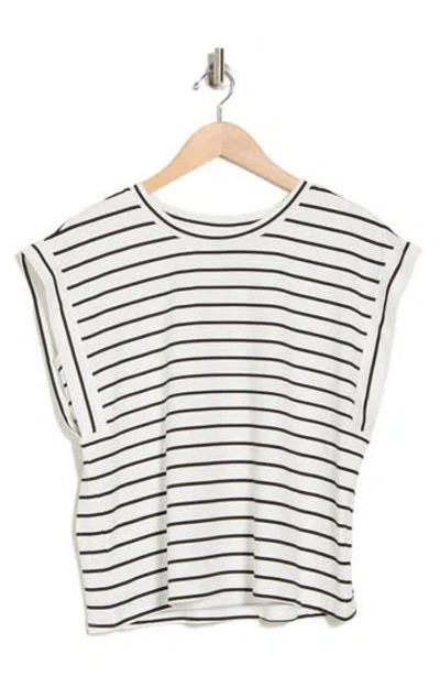 Bobeau Stripe Cap Sleeve T-shirt In Ivory/black