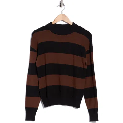 Bobeau Stripe Crewneck Sweater In Brown