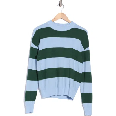Bobeau Stripe Crewneck Sweater In Green