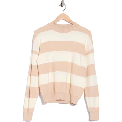 Bobeau Stripe Crewneck Sweater In Neutral