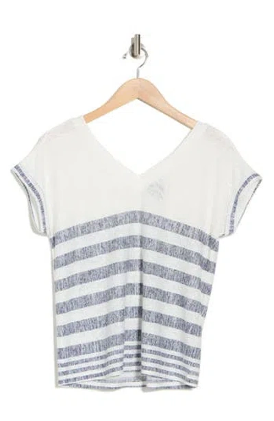 Bobeau Stripe Cuff Top In Ivory/dark Blue