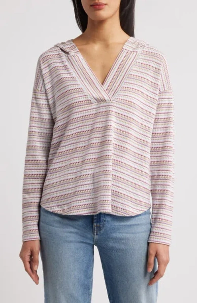 Bobeau Stripe Hoodie In Light Pink Multi