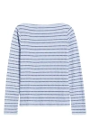 Bobeau Stripe Jacquard Boat Neck Knit Top In Chambray Multi
