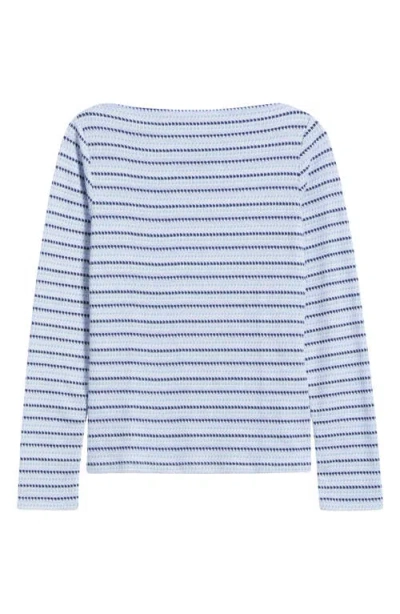 Bobeau Stripe Jacquard Boat Neck Knit Top In Chambray Multi