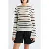 Bobeau Stripe Open Stitch Sweater In Metallic