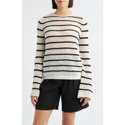 Bobeau Stripe Open Stitch Sweater In Metallic