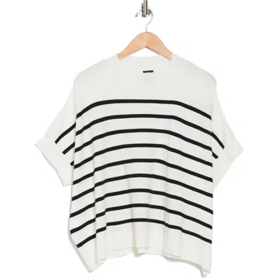 Bobeau Stripe Short Sleeve Mock Neck Sweater In Ivory/black
