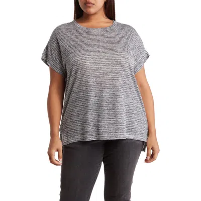 Bobeau Stripe Side Slit T-shirt In Dk Graphite/white