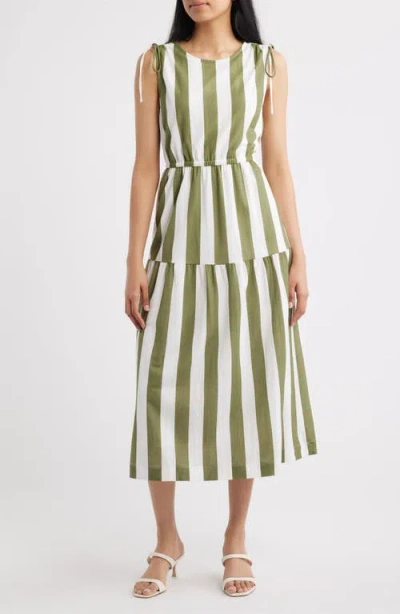 Bobeau Stripe Sleeveless Midi Dress In Green