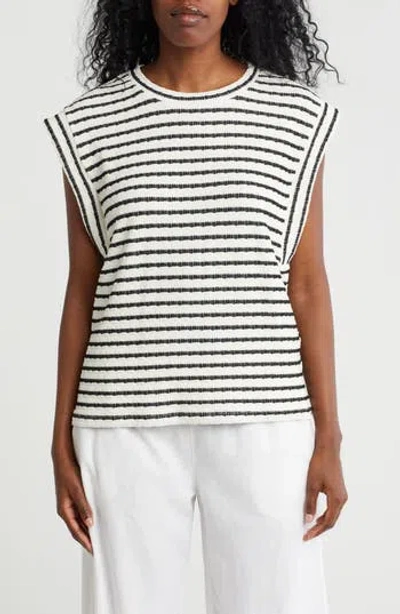 Bobeau Stripe Textured Knit Tank In Gray