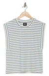 Bobeau Stripe Textured Knit Tank In Cream/chambray