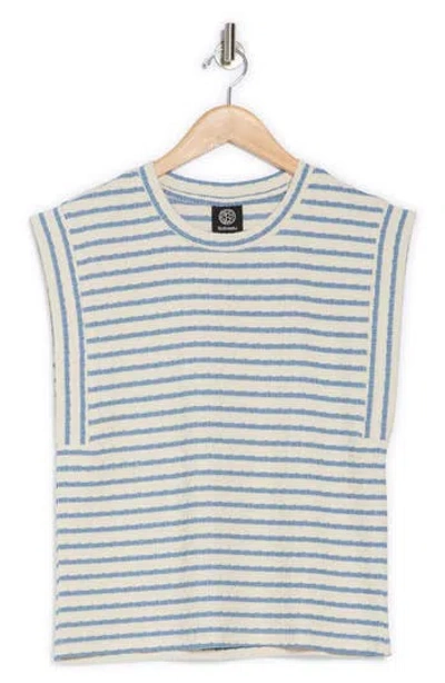 Bobeau Stripe Textured Knit Tank In Cream/chambray