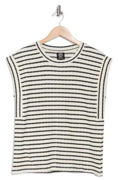 Bobeau Stripe Textured Knit Tank In Cream/dark Navy