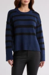 Bobeau Stripe Wide Sleeve Crop Sweater In Blue