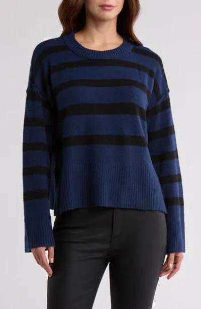 Bobeau Stripe Wide Sleeve Crop Sweater In Blue