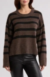 Bobeau Stripe Wide Sleeve Crop Sweater In Burgundy