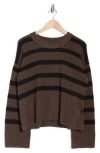 Bobeau Stripe Wide Sleeve Crop Sweater In Chocolate/black