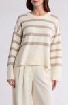 Bobeau Stripe Wide Sleeve Crop Sweater In Multi