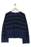 Bobeau Stripe Wide Sleeve Crop Sweater In Navy/black