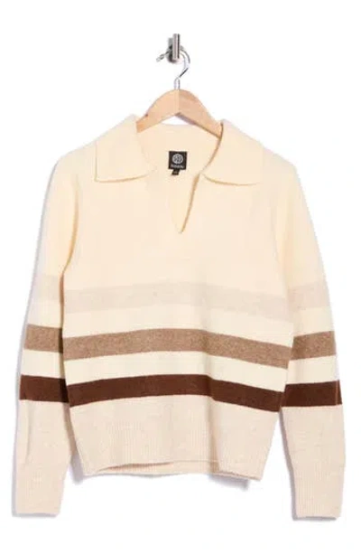 Bobeau Striped Collared Sweater In Neutral
