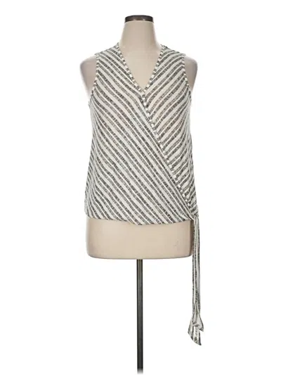 Pre-owned Bobeau Tank Top Silver Chevron/herringbone Pattern Plunge Neckline Tops