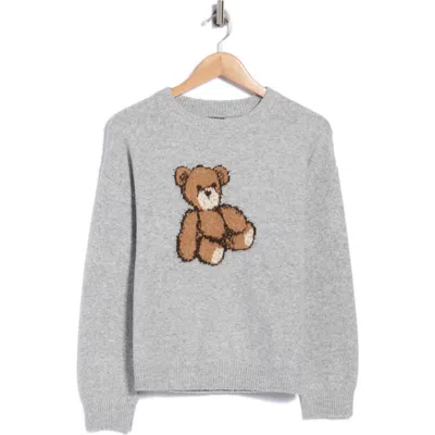 Bobeau Teddy Bear Crewneck Sweater In Gray